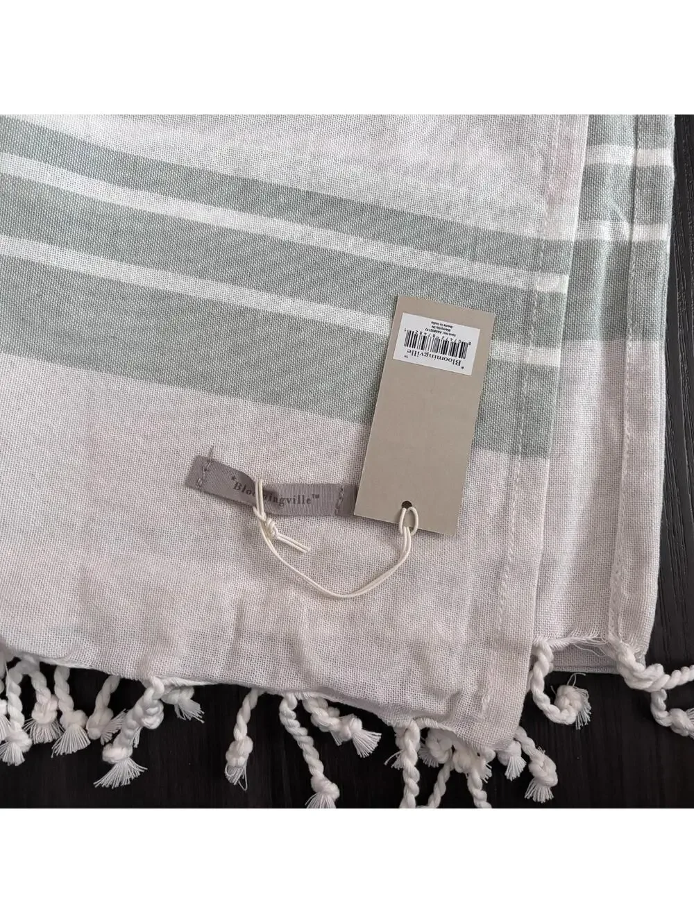 NWT Bloomingville Throw Blanket Cotton Beige Green Striped 60